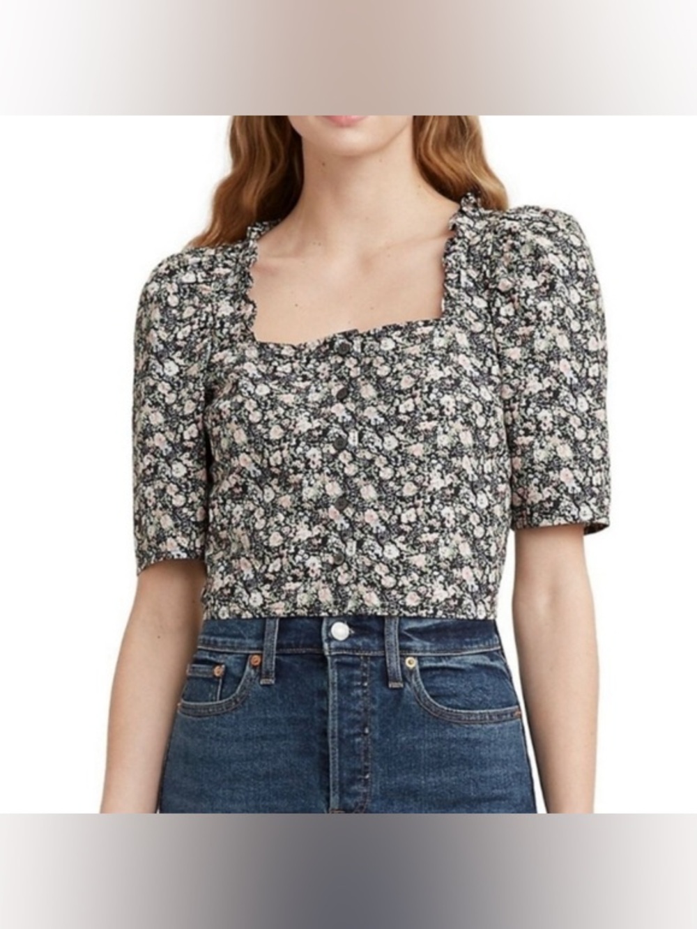 Levi’s Joella Floral Cotton Button Crop Top Size XS Women’s